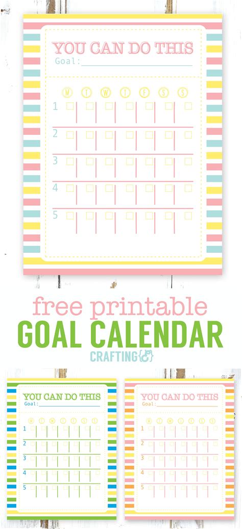 Goal Chart Workout Coloring Calendar Printable